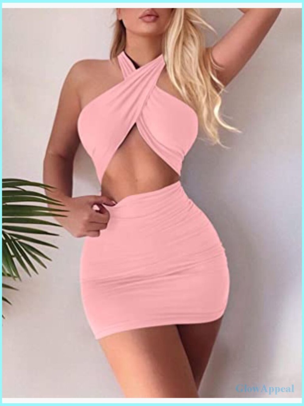 Sexy Ruched Bodycon Halter Criss Cross Cut Out Backless Mini Dress - Picture 5 of 7